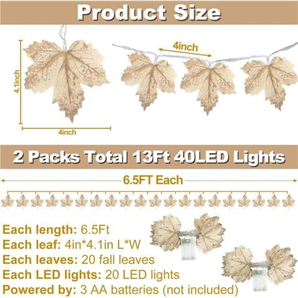 2 Pack Fall Decor Fall Garland with Lights Fall Decorations for Home, Lighted - Picture 3 of 7